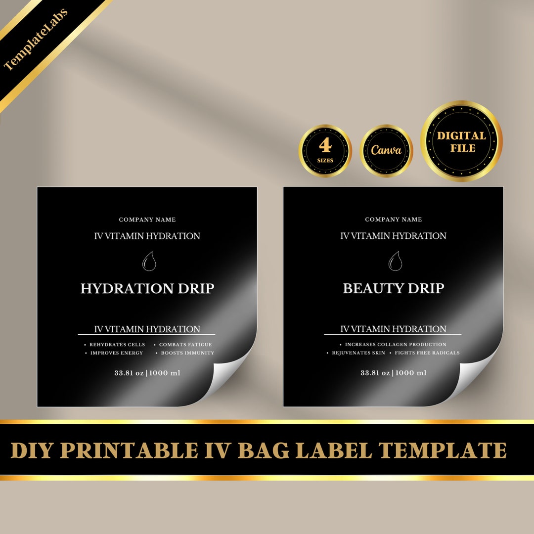 IV Bag Label, IV Hydration Printable, Printable Label, DIY Label ...
