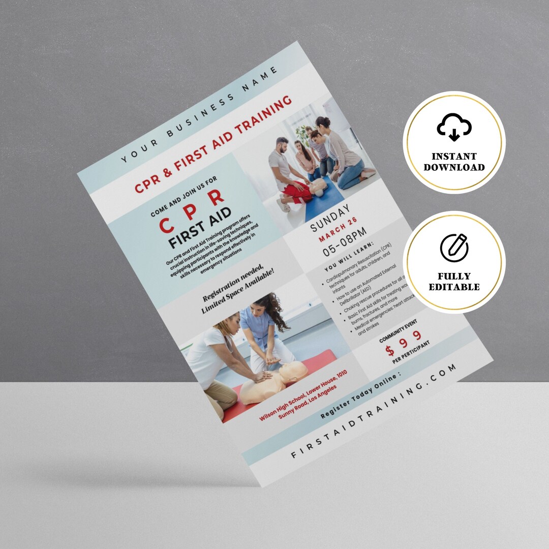 CPR Training Flyer, CPR Flyer, Cpr Template, Cpr First Aid and