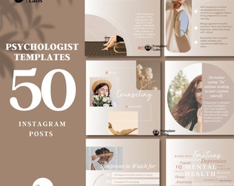 Psychologist Social Media Bundle, Mental Health Instagram Post, Counseling Instagram Template, Therapist Instagram, Editable Canva Template