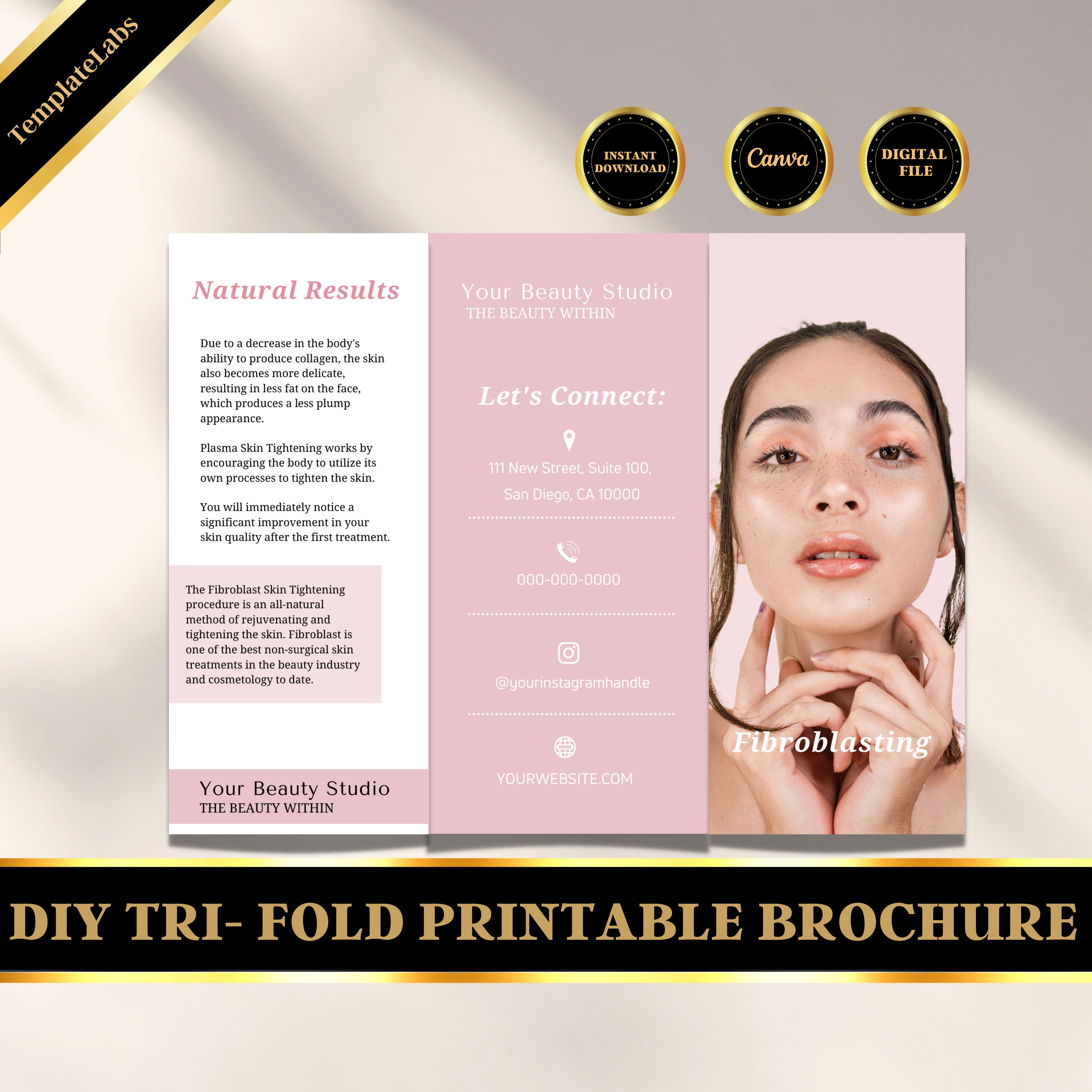 Fibroblast marketing, DIY Brochure Printable, Editable Brochure, Tri Fold Brochure Template, Beauty Brochure, Digital Download