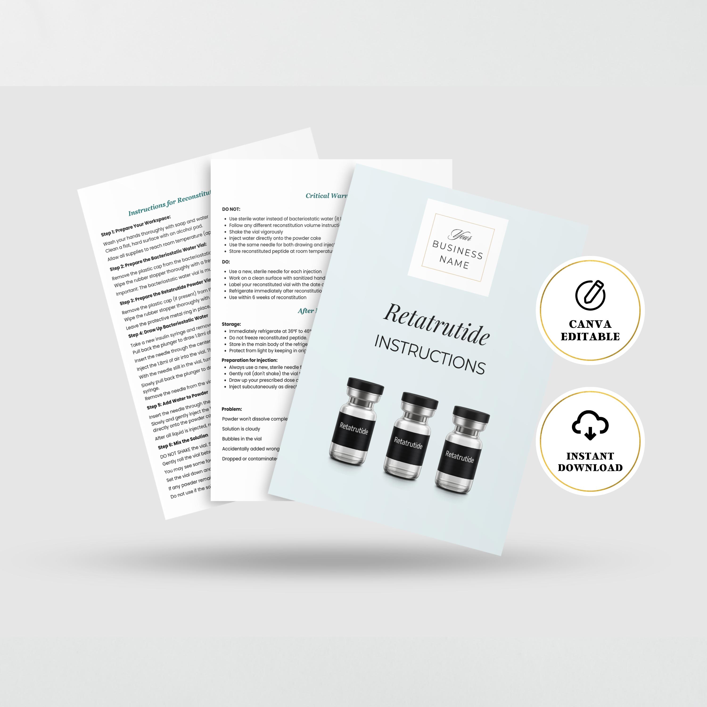 retatrutide reconstitution chart Retatrutide Instructions, Retatrutide Info Card, Peptide Patient Handout,  Peptide Information, Medspa Patient Education Template, Canva DIY