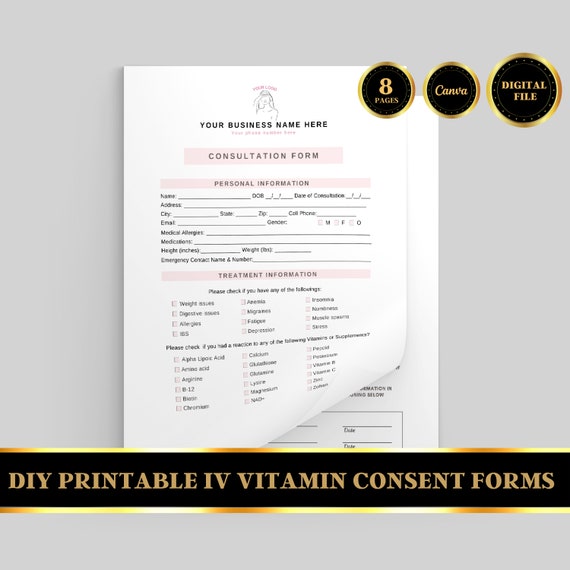 IV Therapy Intake Form IV Hydration Consent Consent Form Etsy Australia