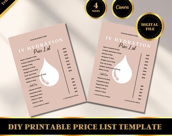 IV Hydration Template, IV Therapy Flyer, Price List Template Canva, Printable Flyer, Editable Flyer, Digital File, DIY Flyer