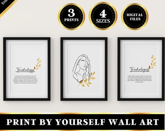 Tricología, especialista en tratamiento de la caída del cabello, arte mural para el tratamiento del cuero cabelludo, arte mural imprimible, arte mural para consultorios médicos, juego de 3, impresiones digitales