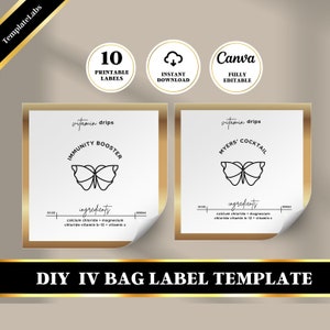 IV Bag Label, Iv Label, IV Vitamin Drip, Iv Sticker, Iv Drip Bag Label, Printable Label, Edit in Canva, 2 Sizes, DIY Label, Instant Download