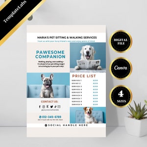 Dog Walker Flyer, Pet Sitting Printable, Pet Sitter Flyer, Pet Care Card, Pet Care Business, Pet House Sitting Flyer, Editable, DIY in Canva