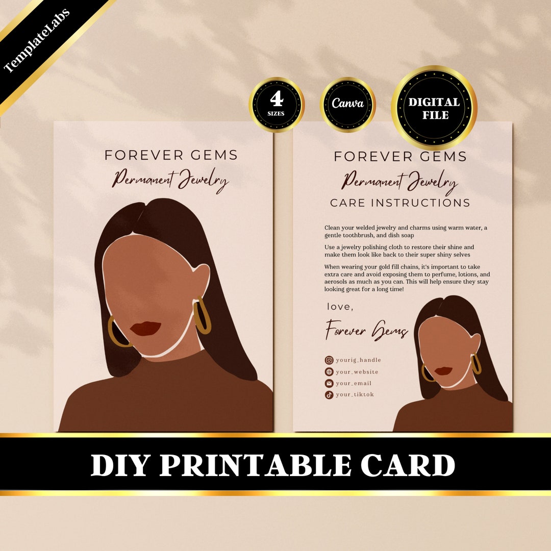 Permanent Jewelry Aftercare, Permanent Jewelry Care Card, Printable Care Card, Editable Canva Permanent Jewelry Aftercare, Permanent Jewelry Care Card, Printable Care Card, Editable Canva