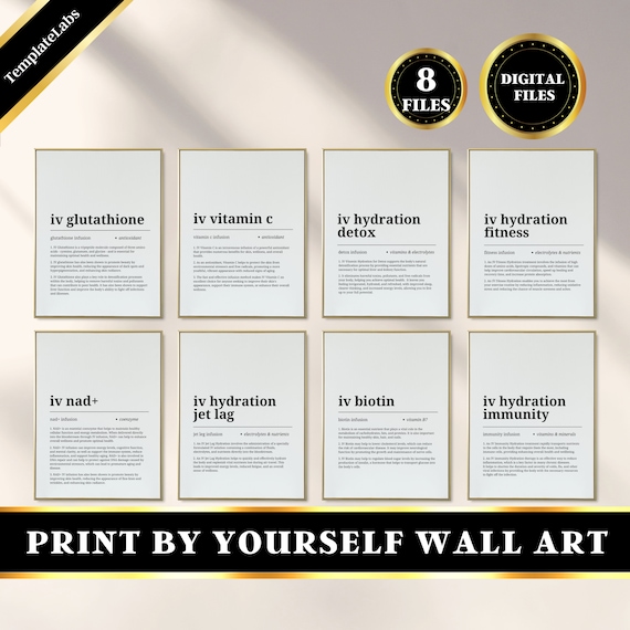 glutathione iv set IV Therapy Poster, IV Hydration Poster, IV Infusion, Iv Drip Therapy,  Printable Wall Art Decor, Set of 8 Prints, Digital Download, 5 Sizes
