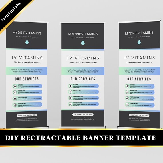 IV Hydration Retractable Banner, Roll Up Banner Template, Event Banner, Fully Editable Template, Canva Banner, DIY File, 30 x 80 in