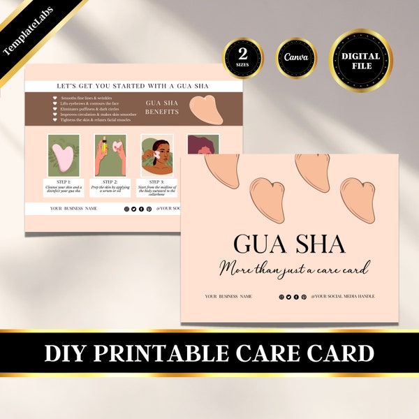 Gua Sha, Jade Massager, Instruction Template, Care Card Template, Printable Editable, Canva Template, Guide Card, DIY Template, Digital File