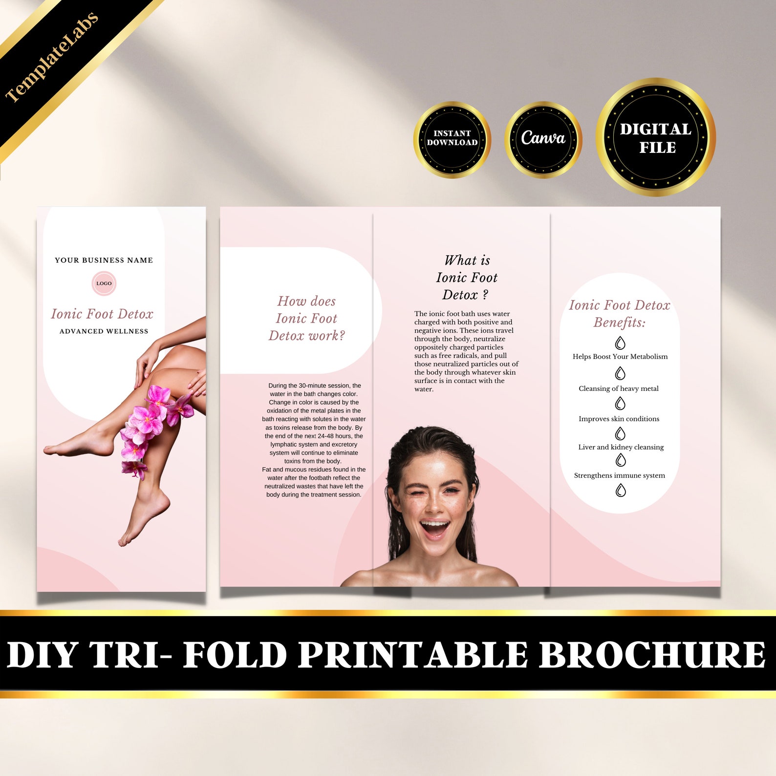 Ionic Foot Detox Brochure, Foot Detox, Ionic Foot Bath, Tri Fold
