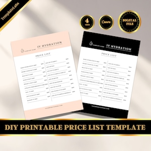 IV Hydration Template, IV Canva Template, Iv Therapy Menu, Iv Menu, DIY Printable, Price List Template Editable, Canva Flyer, Digital file