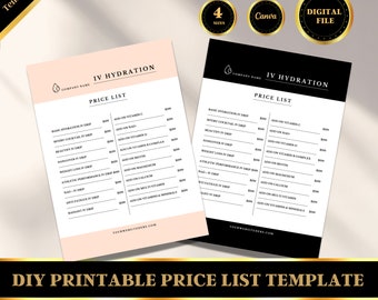 IV Hydration Template, IV Canva Template, Iv Therapy Menu, Iv Menu, DIY Printable, Price List Template Editable, Canva Flyer, Digital file