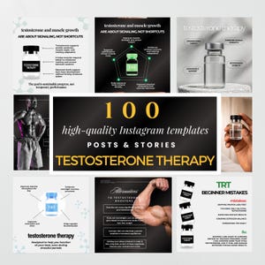 Plantillas de Instagram para terapia de reemplazo de testosterona, TRT, redes sociales sobre hormonas, terapia de reemplazo hormonal, plantillas de hormonas, clínica de hormonas