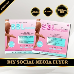 BBL-vacuüm, BBL-flyer, buttlift-flyer, social media-flyer, Instagram-post, bewerkbare canva-sjabloon Instagram, marketingsjabloon