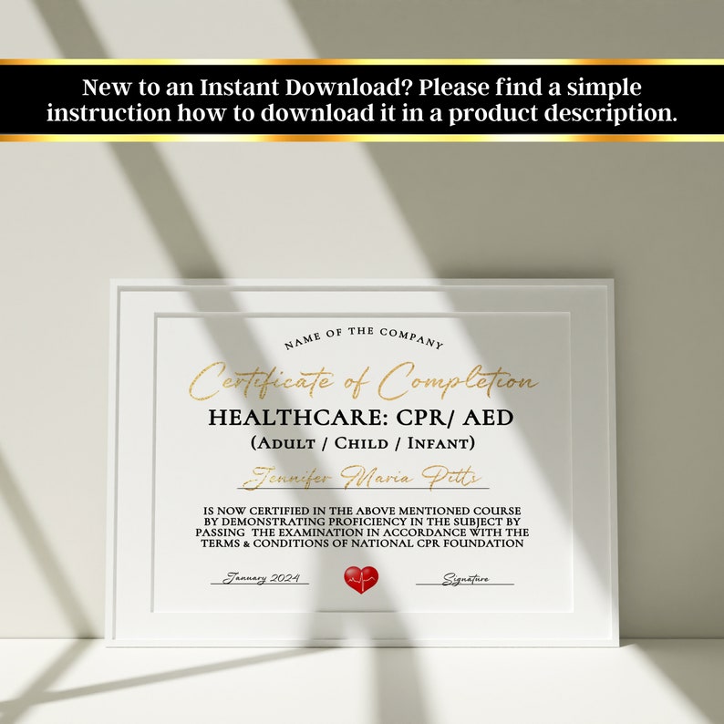 CPR Certificate Cpr Training Certificate Editable Etsy