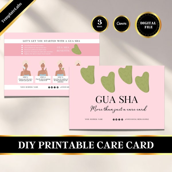 Gua Sha Printable, Jade Massager, Instruction Template, Care Card Template, Printable Editable, Canva Template, DIY Template, Digital File