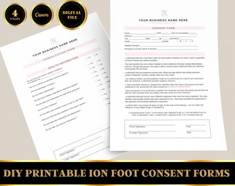 Formulaire de consentement pour une cure de désintoxication des pieds, cure de désintoxication ionique des pieds, formulaire de consultation, modèle canva modifiable, formulaire de consentement imprimable, modèle DIY, fichier numérique