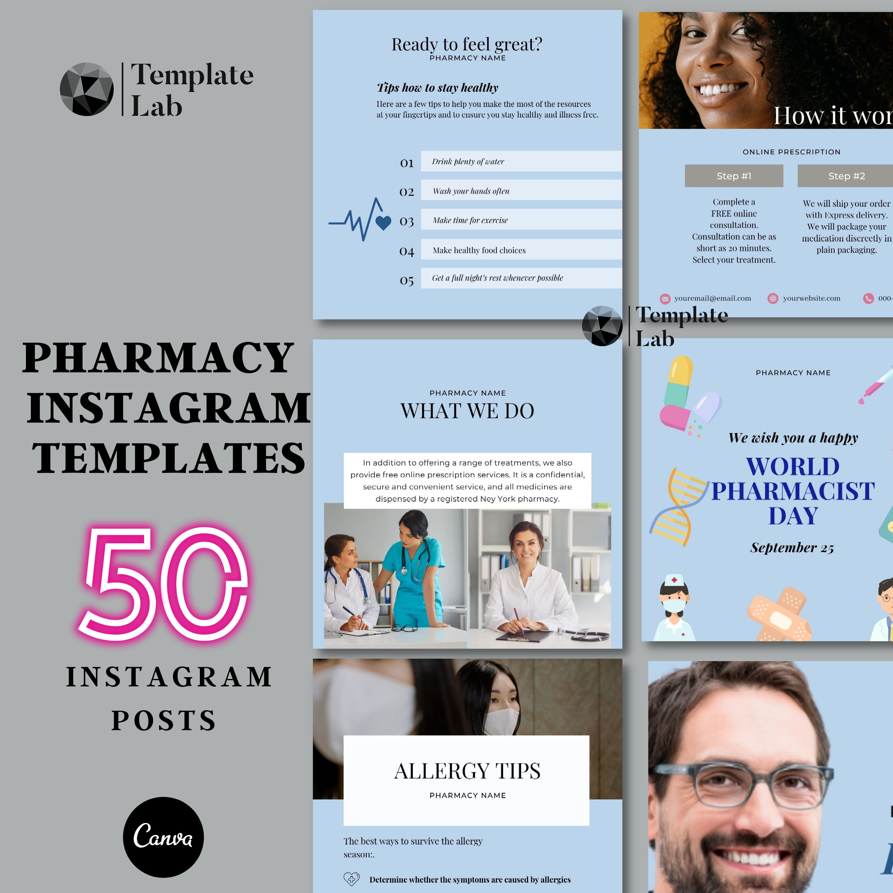 Pharmacy Template, Pharmacy Design, Instagram Template, Instagram