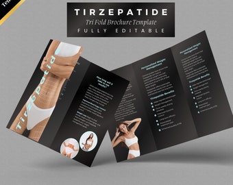 Gewichtsverlust-Broschüre, Gewichtsverlust-Klinik, Krankenschwester-Injektion, dreifache Broschürenvorlage, druckbare Vorlage, bearbeitbare Canva-Vorlage, DIY-Flyer