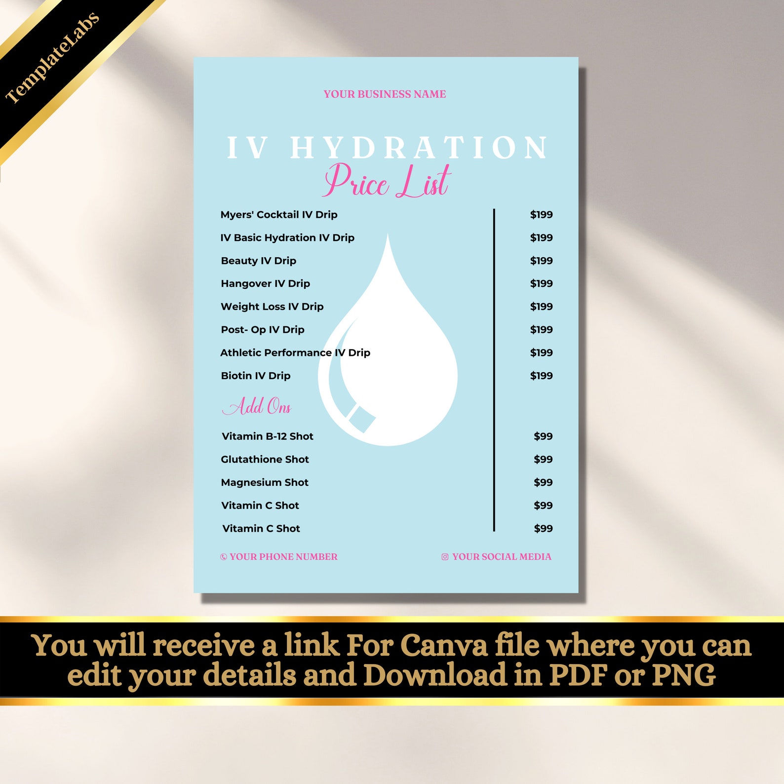 IV Hydration Template IV Therapy Flyer Price List Template Etsy UK