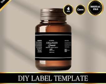 Collagen Gummies Label Template,  Vitamin Label, Supplement Label Template, Gummies Label, Edit in Canva, Fully Editable, DIY File, Digital