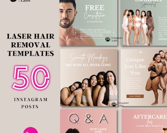 Laser Hair Removal Templates, MedSpa Instagram, Hair Removal Template, Social Media Templates, Instagram Posts, Editable Canva Template, DIY