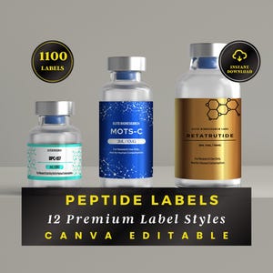 Peptide Labels, Pep Label Template, Printable Label, Reta Label Template, Editable Label, Canva Templates, 1100 Templates, DIGITAL DOWNLOAD