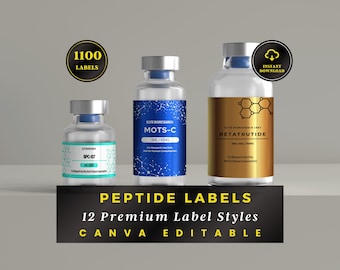 Peptide Labels, Pep Label Template, Printable Label, Reta Label Template, Editable Label, Canva Templates, 1100 Templates, DIGITAL DOWNLOAD