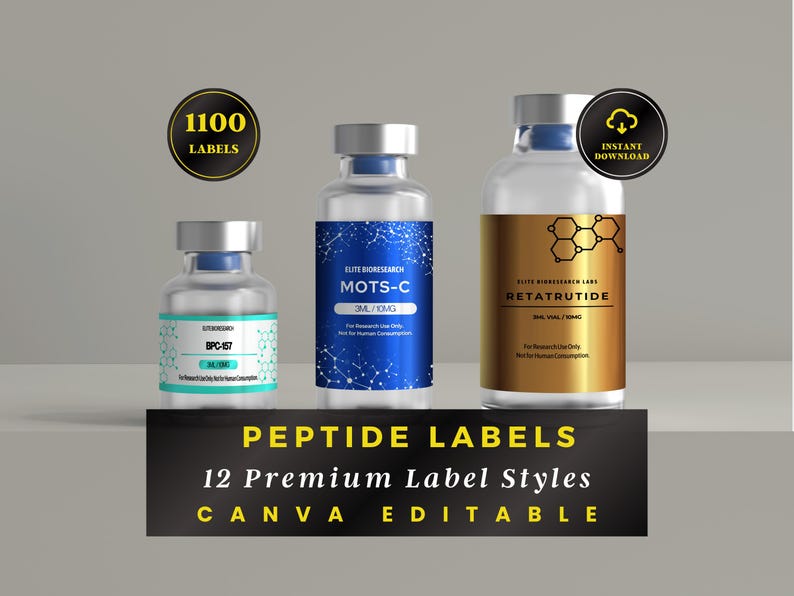 Peptide Labels, Pep Label Template, Printable Label, Reta Label Template, Editable Label, Canva Templates, 1100 Templates, DIGITAL DOWNLOAD image 1
