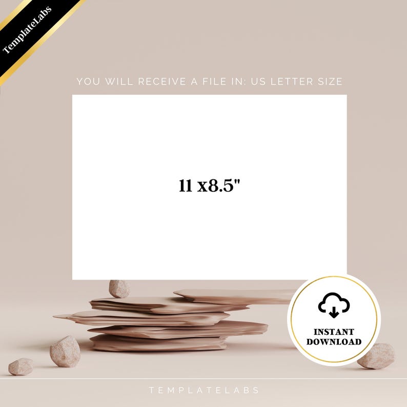 May include: A digital product image with the text "YOU WILL RECEIVE A FILE IN: US LETTER SIZE" and "11 x 8.5"" displayed on a white background. The image also includes the text "INSTANT DOWNLOAD". The product is displayed on a neutral background with stacked, layered, brown paper-like shapes.