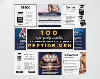 Peptide Men Canva Templates, Peptide Therapy Content, Peptide Flyers, Peptide Social Media Marketing,  Instagram Posts, Canva Templates