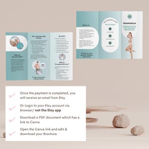 May include: A brochure design with a light blue and white color scheme. The brochure includes information about Tesamorelin, its benefits, and who it is for. The bottom of the image shows instructions for downloading the brochure.