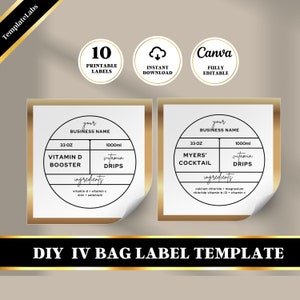 IV Bag Label, Iv Label, IV Hydration Label, Iv Drip Bag Label, Printable Label, Edit in Canva, 2 Sizes, DIY Label, Instant Download