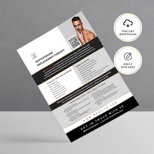 Testosterone Replacement Therapy, TRT Printable Flyer, Hormone Therapy, Hormone Clinic, Hormone Replacement, Fully Editable, Canva Flyer