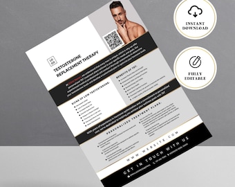 Thérapie de remplacement de la testostérone, Flyer imprimable TRT, Hormonothérapie, Clinique d&#39;hormonothérapie, Remplacement hormonal, Entièrement modifiable, Flyer sur toile