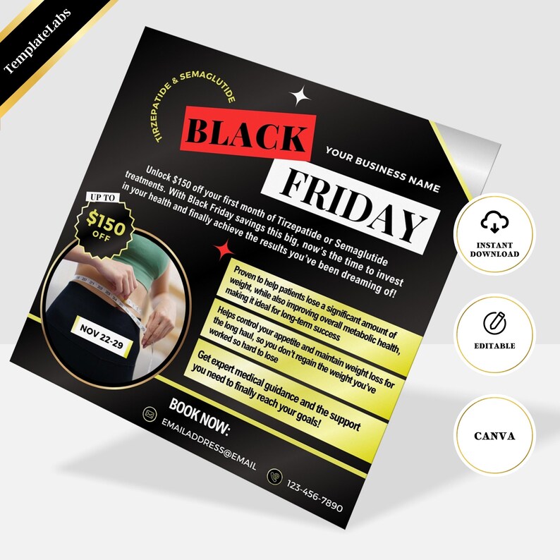 Tirzepatide Marketing, Semagluetide Weight Loss, Black Friday Flyer