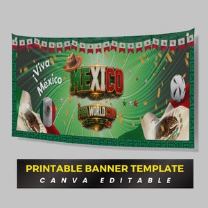 Soccer Watch Party Banner Mexico, World Cup Mexico, World Cup Banner Template, World Cup Watch Party, Printable Banner, Canva Template