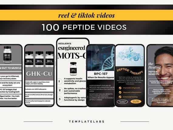Peptide Therapy Social Media, Peptide Reels, Peptide Videos, Peptide Therapy Medspa Advertising, Instagram Templates, Tiktok Videos