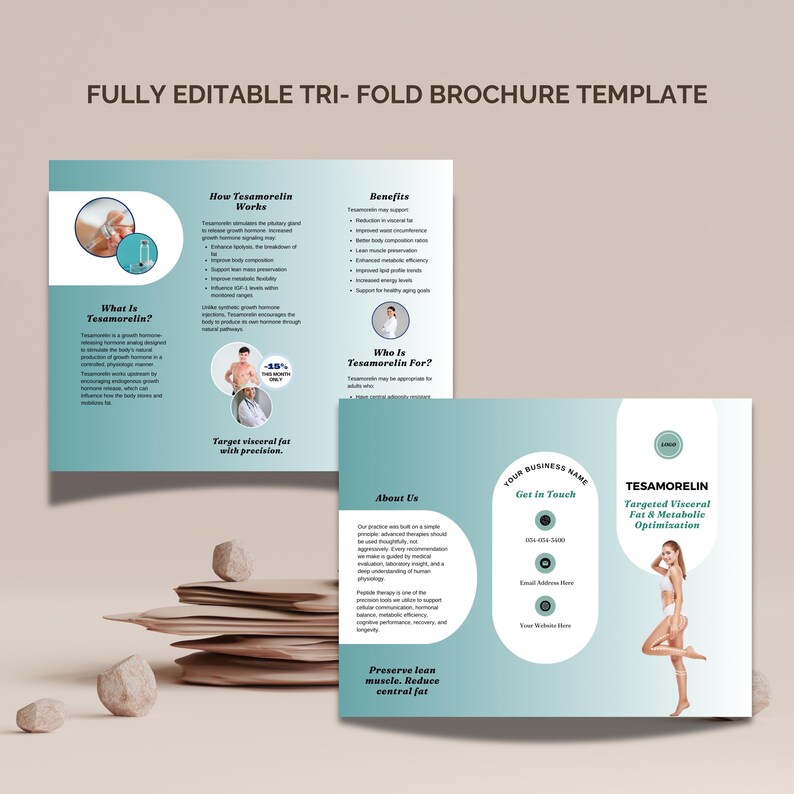 Tesamorelin Trifold Brochure Template, Canva Brochure, Editable Brochure, Pep. Therapy Template, Canva Template image 9