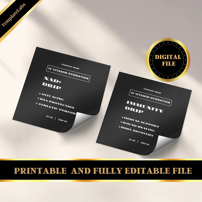 IV Bag Label, IV Hydration Printable, Printable Label, DIY Label