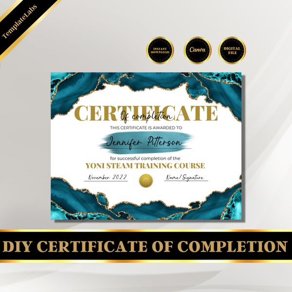 Yonisteam, Yoni Steam, Certificate of Completion, Digital File,  Certificate Of Completion Template Editable, Canva Certificate