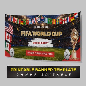 World Cup Banner Template, World Cup Watch Party, World Cup Party Decor, Printable Banner, Canva Template, Soccer Watch Party Template