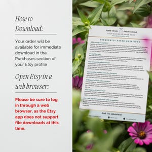 May include: A printed guide titled "Peptide Therapy Patient Guidebook" with a list of frequently asked questions. The guide is on a white background with text in black. The image also includes instructions on how to download a purchase from Etsy.