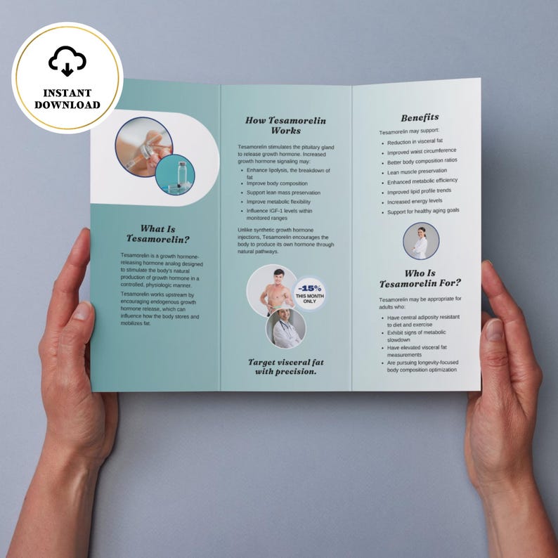 Tesamorelin Trifold Brochure Template, Canva Brochure, Editable Brochure, Pep. Therapy Template, Canva Template image 5