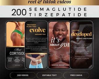 Reels de pérdida de peso, Clínica de pérdida de peso, Anuncio de video GLP1, Reels de Instagram, Videos de TikTok, Marketing de pérdida de peso, Reels de salud, Plantillas de Canva