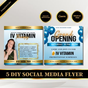 IV Hydration Social Media, IV Vitamin Therapy Marketing, IV Therapy, Canva Templates, Instagram Post, Grand Opening Flyer, Price List Flyer