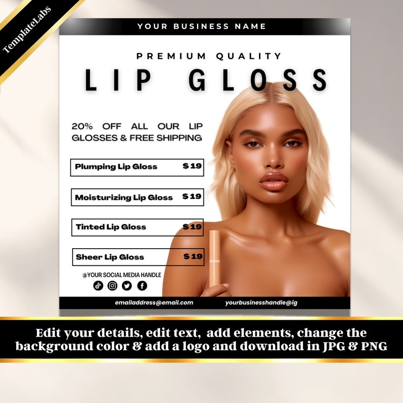 Lip Gloss Flyer Lip Gloss Template Lip Gloss Business E Etsy