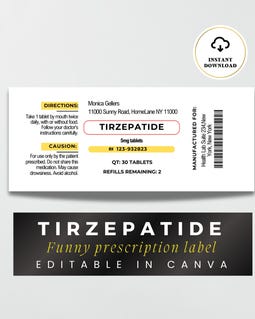Prescription Label, Editable Prescription Label, Funny Prescription, Gag Gift for Woman, Canva Template, Canva Label, DIY Label