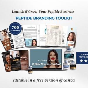 Peptide Branding Kit, Peptide Bundle, Peptide Business, Peptide Dosage Guide, Peptide Labels, Peptide Therapy Social Media, Canva Templates